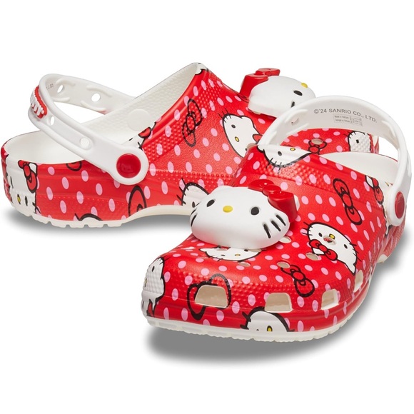 Size 2 Hello Kitty Kids CROCS- Red and White - Picture 1 of 5